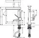 Hansgrohe Einhebel-Waschtischmischer mit Ausziehbrause, dargestellt in technischen Zeichnungen. Sichtbare Maße und Anschlussdetails zur Montage.